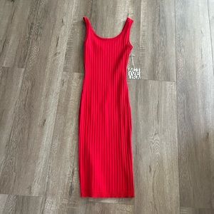 Red ribbed body con dress
